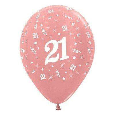 Age 21 Metallic Rose Gold Latex Balloon 30cm 25pk