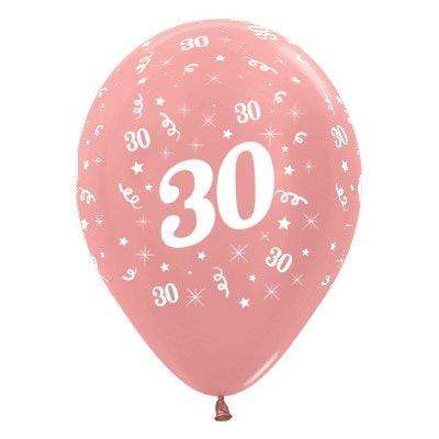 Age 30 Metallic Rose Gold Latex Balloon 30cm 6pk