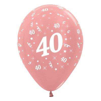 Age 40 Metallic Rose Gold Latex Balloon 30cm 25pk