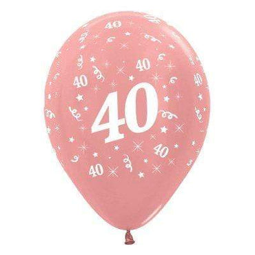 Age 40 Metallic Rose Gold Latex Balloon 30cm 6pk