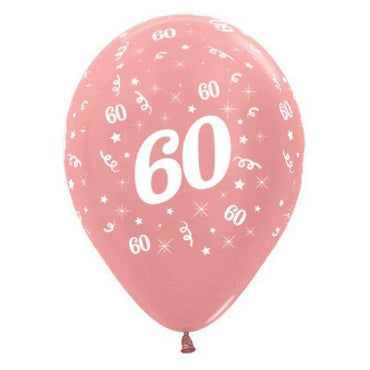 Age 60 Metallic Rose Gold Latex Balloon 30cm 25pk