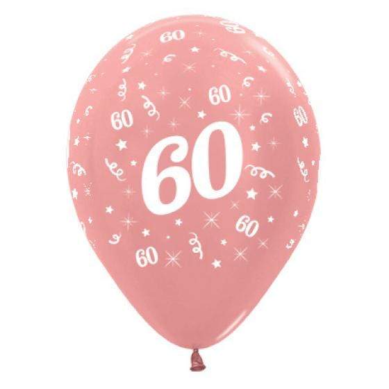 Age 60 Metallic Rose Gold Latex Balloon 30cm 6pk