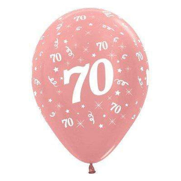 Age 70 Metallic Rose Gold Latex Balloon 30cm 25pk