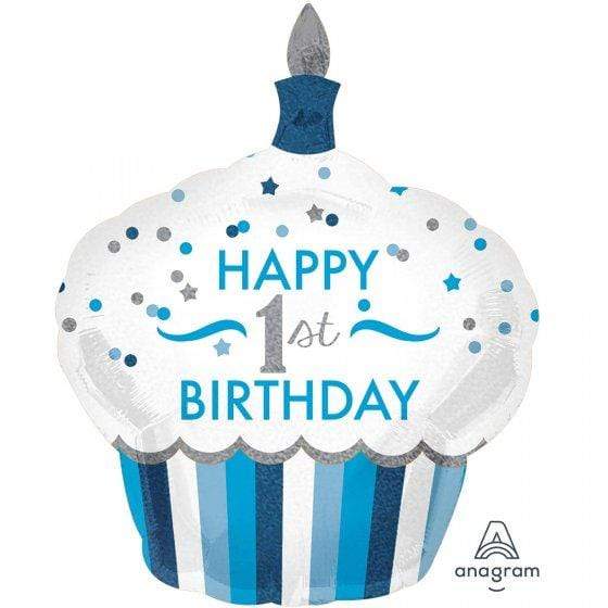 1st Birthday Boy Cupcake Supershape Foil Balloon 73cm x 91cm Each