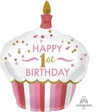 1st Birthday Girl Cupcake Supershape Foil Balloon 73cm x 91cm Each