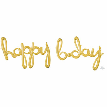 Gold Happy Bday Script Supershape Foil Balloon Each