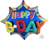 Happy Birthday Burst Supershape Foil Balloon 88cm x 73cm Each