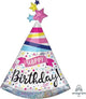 Holographic Happy Birthday Hat Sparkle Banner Supershape Foil Balloon