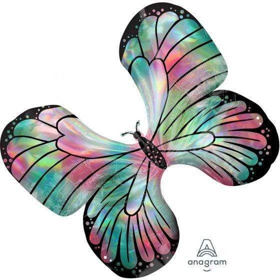 Holographic Iridescent Teal & Pink Butterfly Supershape Foil Balloon 76cm x 66cm Each