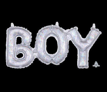 Phrase BOY Silver Holographic Supershape Foil Balloon 50cm x 22cm Each