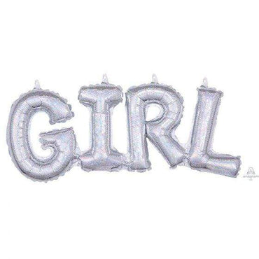 Phrase GIRL Silver Holographic Supershape Foil Balloon 55cm x 25cm Each