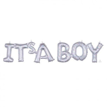 Phrases IT'S A BOY Silver Holographic Supershape Foil Balloon Each