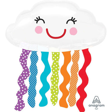 Rainbow Smiling Cloud Supershape Foil Balloon 76cm x 45cm Each