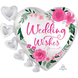 Satin Wedding Wishes Flowers & Hearts Supershape Foil Balloon 60cm x 50cm Each