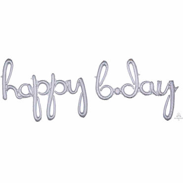 Script Phrase happy bday Silver Holographic Supershape Foil Balloon Each