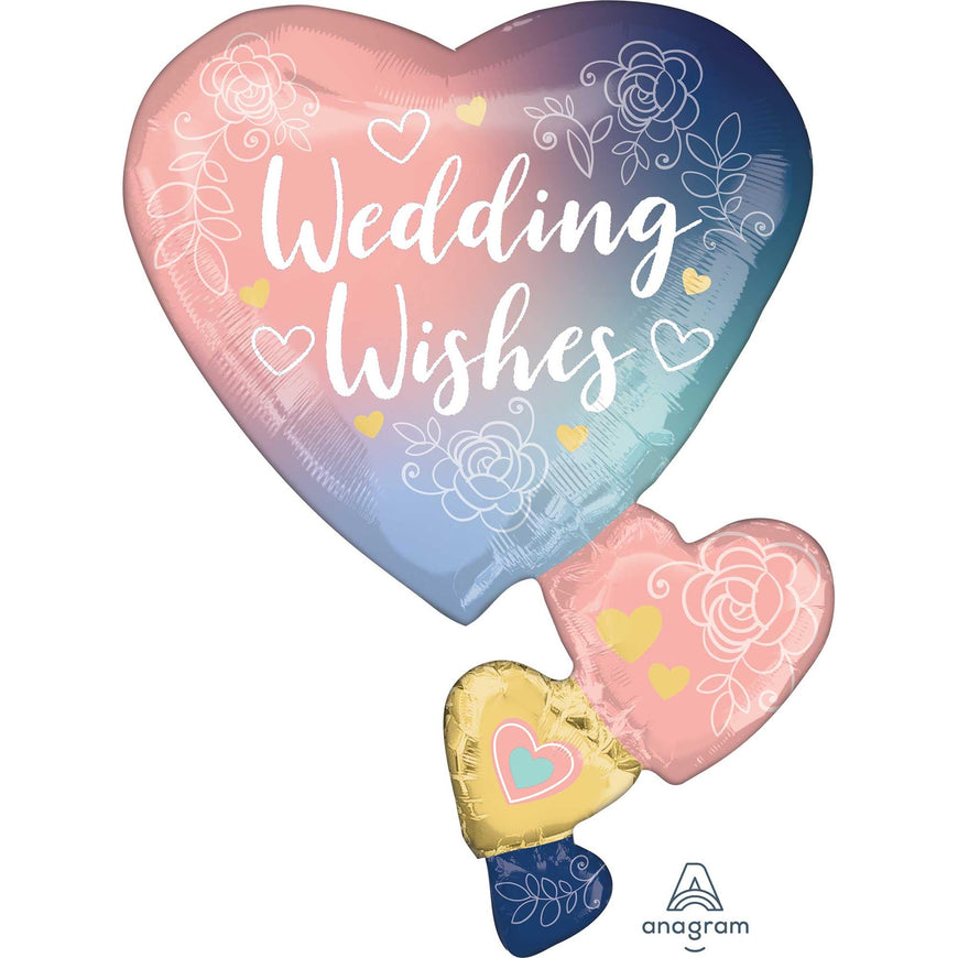 Twilight Lace Wedding Wishes Hearts Supershape Foil Balloon 58cm x 76cm Each