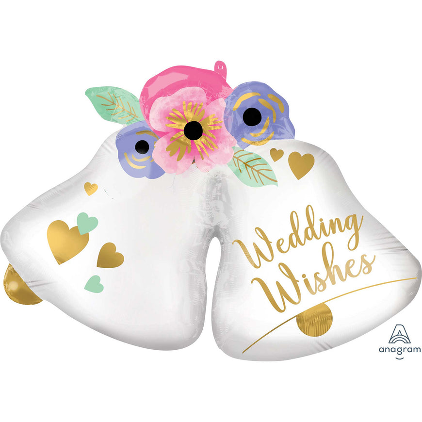 Wedding Wishes Bells Supershape Foil Balloon 83cm x 60cm Each