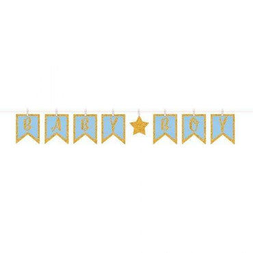 Baby Shower Boy Clothespin Glittered Letter Banner 16cm x 3.65m Each