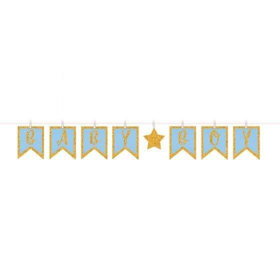 Baby Shower Boy Clothespin Glittered Letter Banner 16cm x 3.65m Each