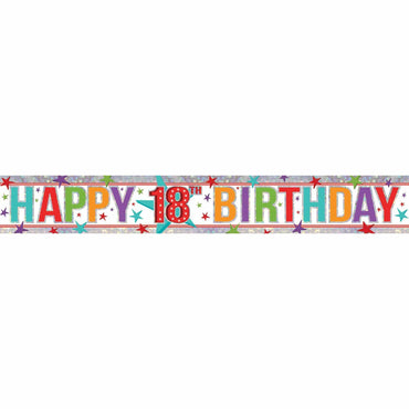 Holographic Happy Birthday 18th Multi-Coloured Banner 2.7m Each