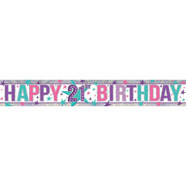 Holographic Happy Birthday 21st Pink Banner 2.7m Each