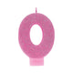 #0 Pink Glitter Numeral Candle 8cm Each