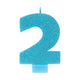 #2 Blue Glitter Numeral Candle 8cm Each