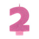 #2 Pink Glitter Numeral Candle 8cm Each