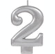 #2 Silver Metallic Numeral Moulded Candle 8cm Each