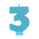 #3 Blue Glitter Numeral Candle 8cm Each