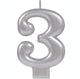 #3 Silver Metallic Numeral Moulded Candle 8cm Each