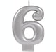 #6 Silver Metallic Numeral Moulded Candle 8cm Each