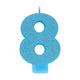 #8 Blue Glitter Numeral Candle 8cm Each