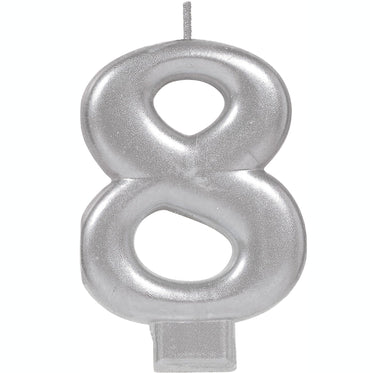 #8 Silver Metallic Numeral Moulded Candle 8cm Each