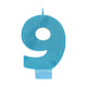 #9 Blue Glitter Numeral Candle 8cm Each