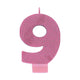 #9 Pink Glitter Numeral Candle 8cm Each