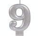 #9 Silver Metallic Numeral Moulded Candle 8cm Each