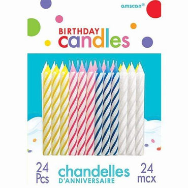 Assorted Colours Candy Stripe Candles 24pk