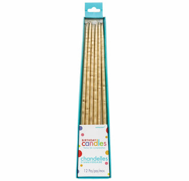 Gold Long Thin Taper Candles 25cm 12pk