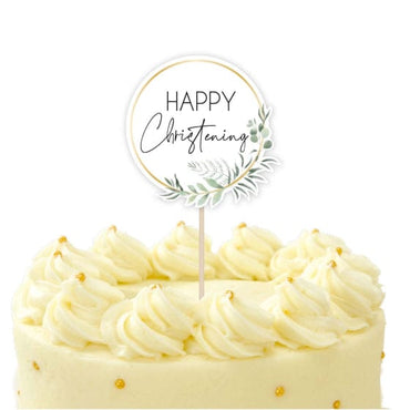 Botanical Celebration Happy Christening Cake Topper Pick FSC 11cm x 20cm Each