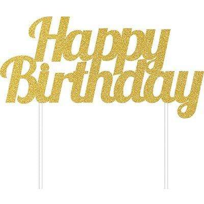 Cake Topper Happy Birthday Gold Glittered 15cm x 17cm Each