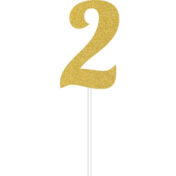 Gold Glittered Number 2 Cake Topper 15cm x 5cm Each