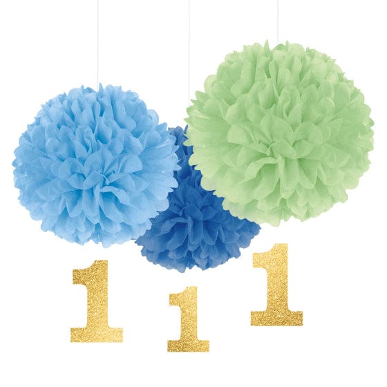 1st Birthday Boy Fluffy Decorations & Glittered Cutouts 3pk