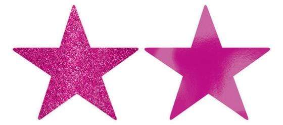 Bright Pink Glittered Foil Solid Star Cutouts 12cm 5pk