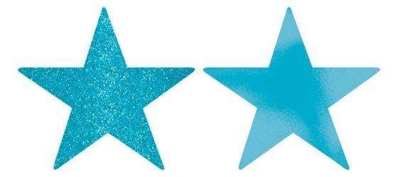 Caribbean Blue Glittered Foil Solid Star Cutouts 12cm 5pk