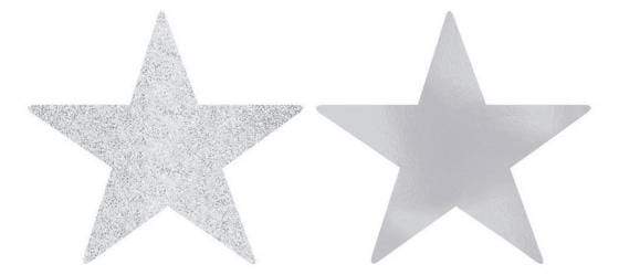 Silver Glittered Foil Solid Star Cutouts 12cm 5pk