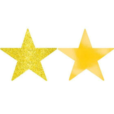 Yellow Glittered Foil Solid Star Cutouts 12cm 5pk