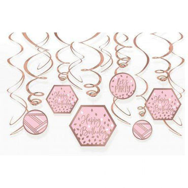 Blush Birthday Swirl Decorations 12pk