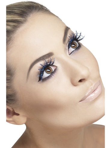 Blue Spiderweb Eyelashes with Glitter