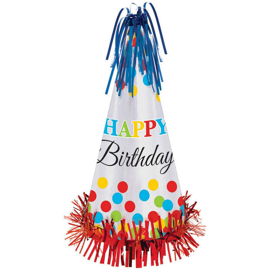 Bright Birthday Large Cone Hat w/Foil Fringe 33cm Each